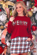 Load image into Gallery viewer, Merry Plaid Patch Luxe Pullover Top