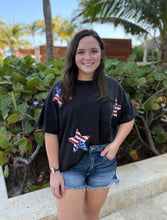 Load image into Gallery viewer, Washed Black Flag Star Sequin Patch Top
