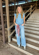 Load image into Gallery viewer, Light Wash Ruffle Edge Denim Top
