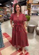 Load image into Gallery viewer, Traditional Plaid Bow Puff Sleeve Long Dress
