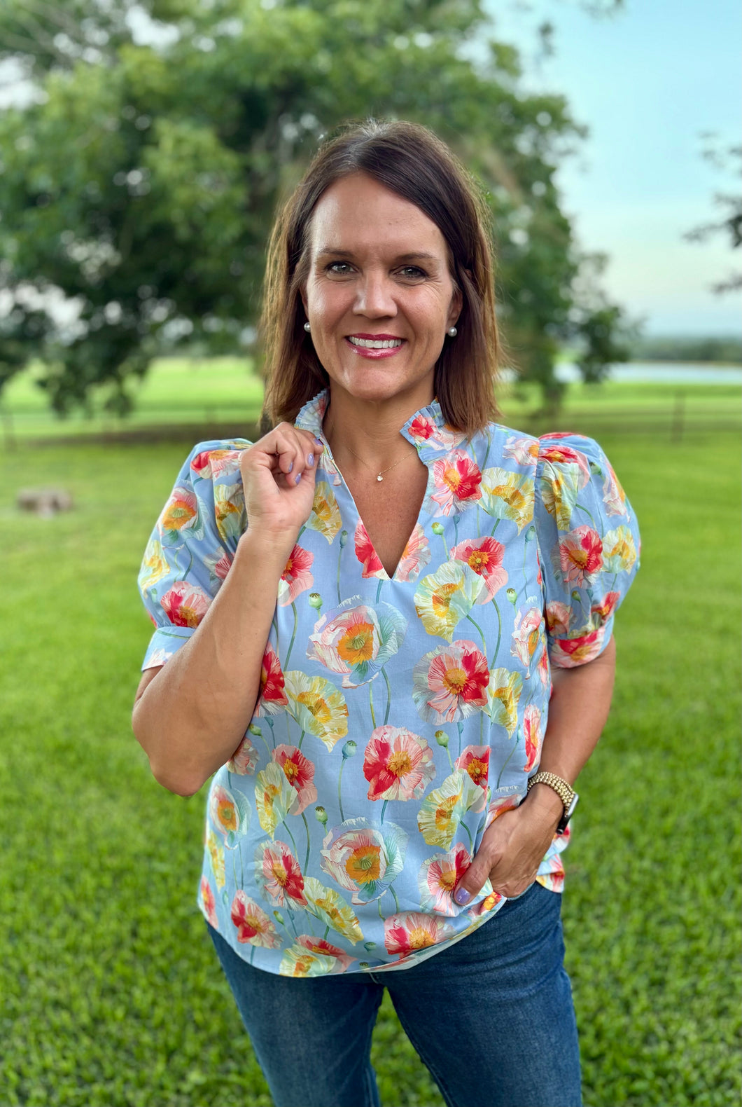Blue Fancy Vintage Floral Top