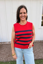 Load image into Gallery viewer, Navy &amp; Red Stripe Gold Detail Top
