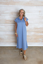 Load image into Gallery viewer, Dusty Blue Long V Butter Dress
