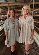 Load image into Gallery viewer, Brown &amp; White Striped V Dress
