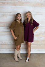 Load image into Gallery viewer, Olive Fancy Gold Zip Dress
