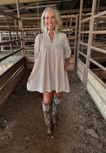 Load image into Gallery viewer, Brown &amp; White Striped V Dress

