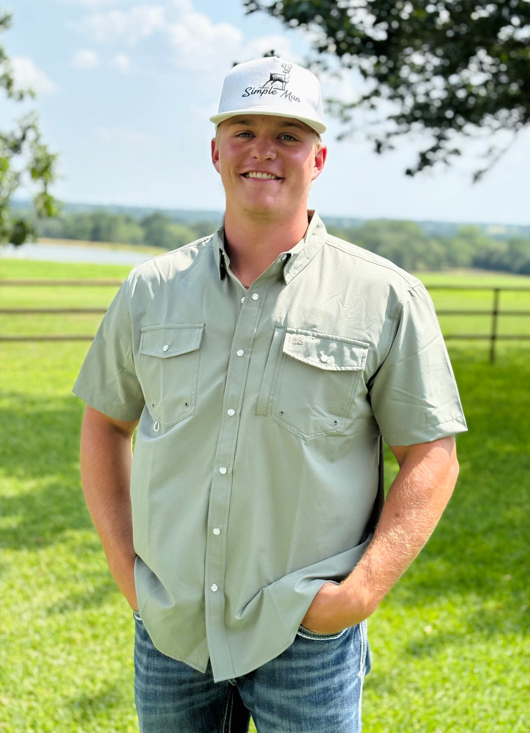 Sage Pearl Snap Western Pocket Cowboy Fit
