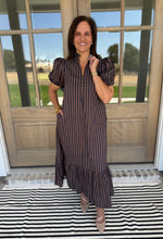 Load image into Gallery viewer, Chocolate &amp; Navy Gold Beaded Maxi Dress
