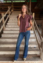 Load image into Gallery viewer, Wine Ruffle Denim Top

