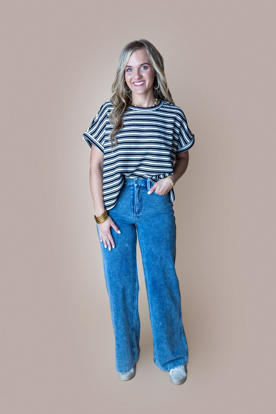 Black & Cream Relaxed Stripe Top
