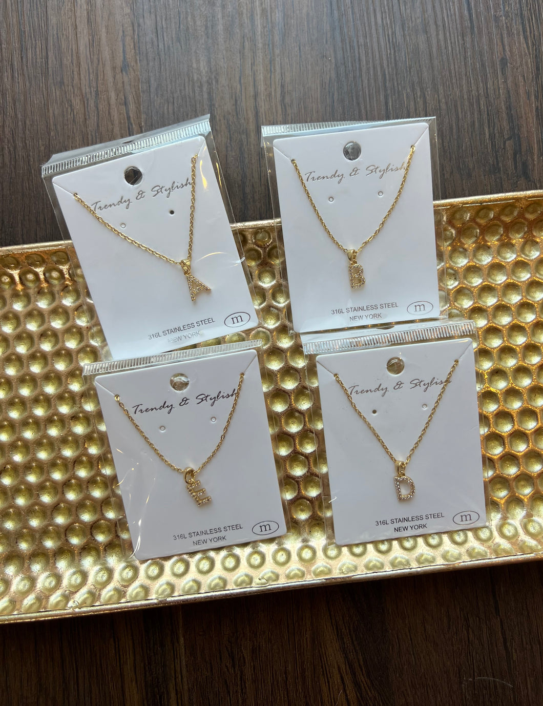 Pendant Gold Rhinestone Initial Necklace
