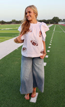 Load image into Gallery viewer, White Ruffle Football Sequin Top
