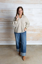 Load image into Gallery viewer, Olive Stripe Collared Long Sleeve Top
