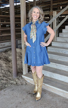 Load image into Gallery viewer, Dark Denim Ruffle Sleeve Dress
