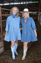 Load image into Gallery viewer, Dark Wash Denim Collared Button Up Dress
