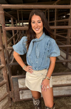 Load image into Gallery viewer, Nancy Light Denim Knot Pearl Snap Top
