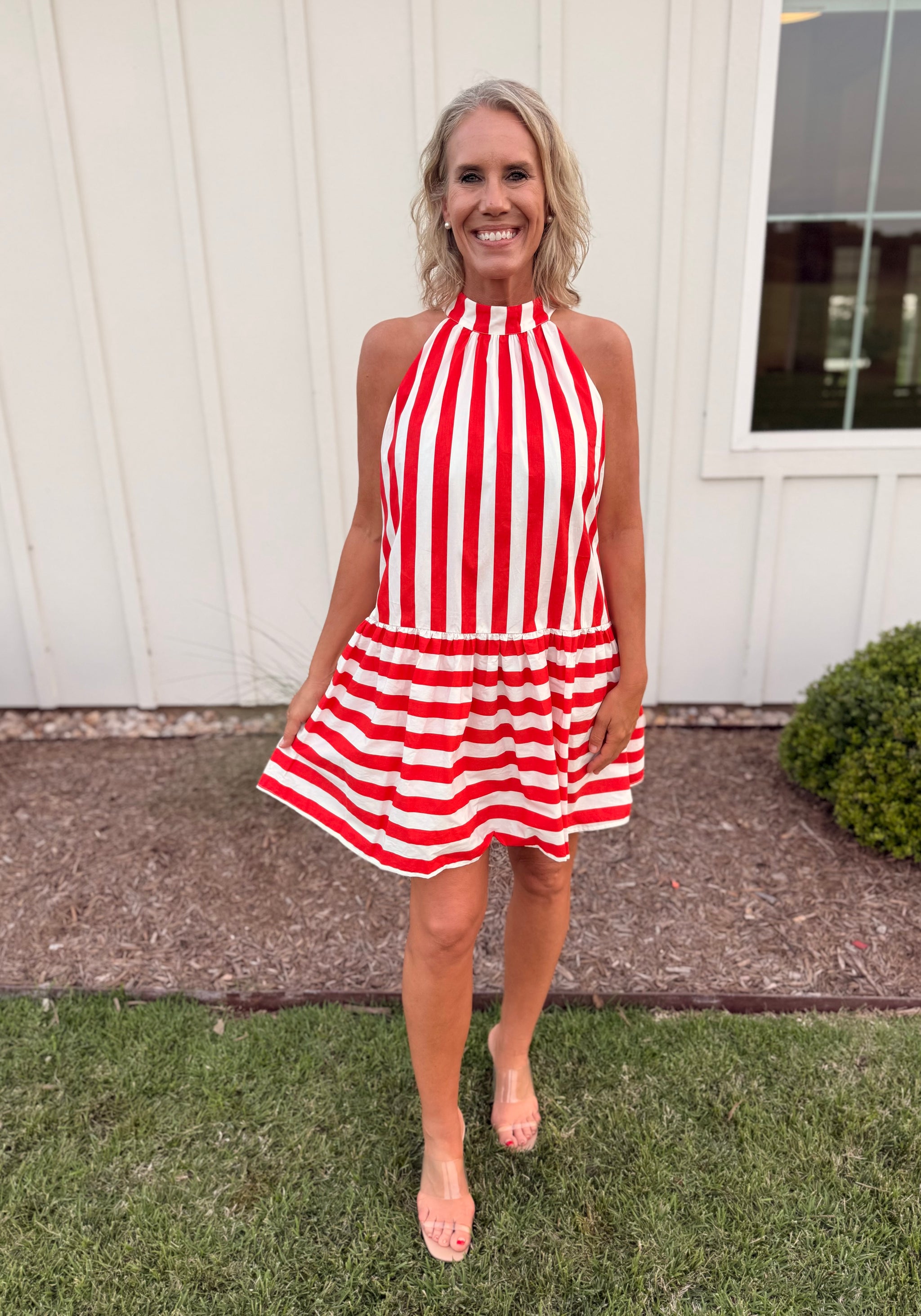 red striped halter dress Stripe Mini – Sisters In Style birthday gown