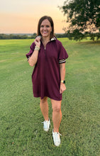Load image into Gallery viewer, Wine Fancy Gold Zip Dress
