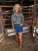 Load image into Gallery viewer, Navy Floral Ruffle Top
