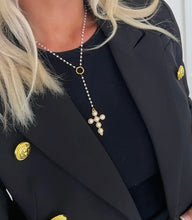Load image into Gallery viewer, Lariat Pearl Cross Necklace
