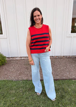 Load image into Gallery viewer, Navy &amp; Red Stripe Gold Detail Top
