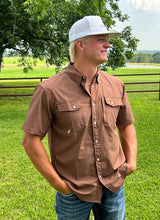 Load image into Gallery viewer, Brown Pearl Snap Western Pocket Cowboy Fit
