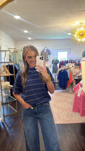 Load image into Gallery viewer, Sage Stripe Navy &amp; White Top
