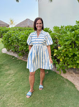 Load image into Gallery viewer, Blue &amp; Cream Stripe Dress
