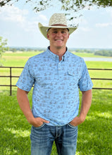 Load image into Gallery viewer, Powder Blue Pattern Western Pearl Snap

