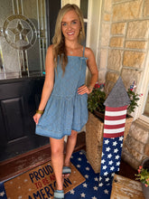 Load image into Gallery viewer, Denim Bow Diamond Stitch Tie Dress
