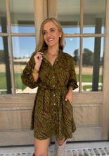 Load image into Gallery viewer, Zebra Olive &amp; Brown Bow Tie Dress

