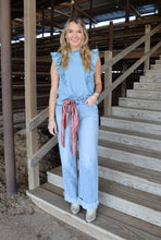 Load image into Gallery viewer, Light Wash Ruffle Edge Denim Top
