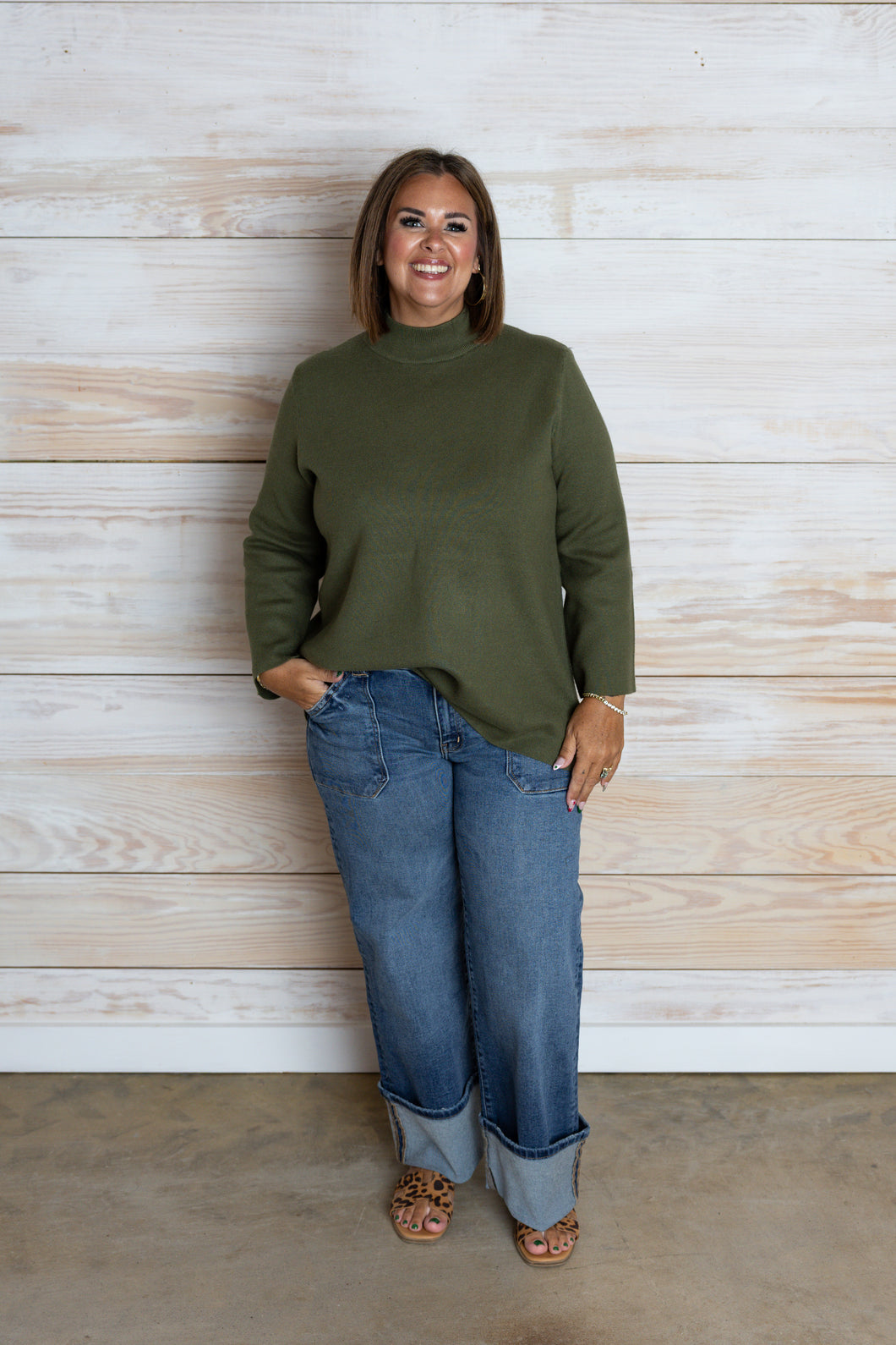Olive Solid Flare Sweater