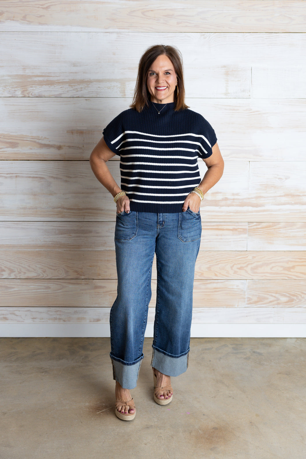 Navy Stripe Vest Top