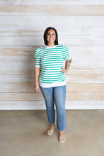 Load image into Gallery viewer, Andrea Green Stripe Short Sleeve Sweater
