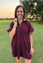 Load image into Gallery viewer, Wine Fancy Gold Zip Dress
