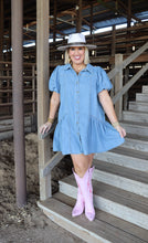 Load image into Gallery viewer, Denim Short Bubble Sleeve Dress
