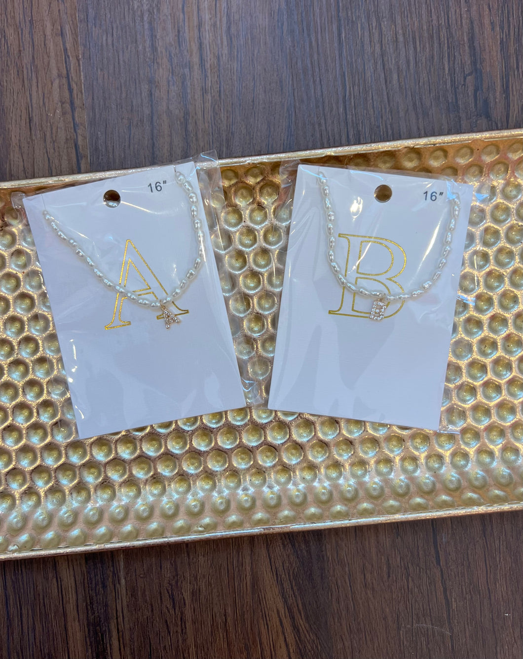 Pearl Chain Rhinestone Initial Necklace