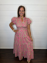Load image into Gallery viewer, Pink &amp; Green Floral Pattern Long Dress
