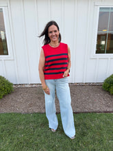 Load image into Gallery viewer, Navy &amp; Red Stripe Gold Detail Top
