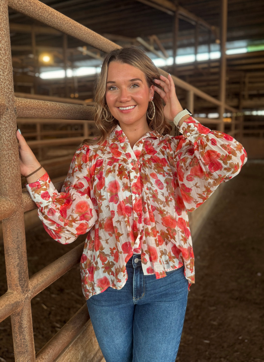 Cherry Red Bubble Sleeve Top
