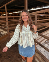 Load image into Gallery viewer, Tan &amp; Cream Stripe Long Sleeve Top
