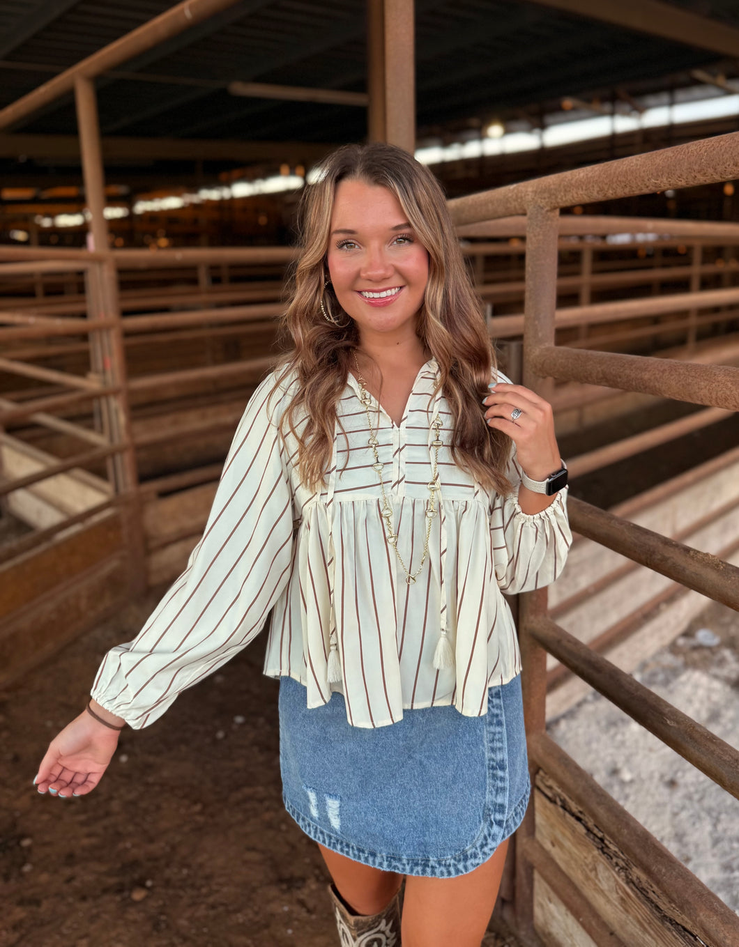 Tan & Cream Stripe Long Sleeve Top