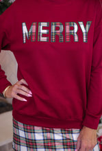 Load image into Gallery viewer, Merry Plaid Patch Luxe Pullover Top
