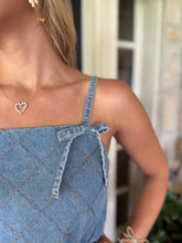 Load image into Gallery viewer, Denim Bow Diamond Stitch Tie Dress
