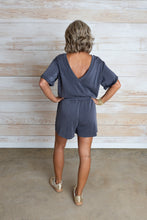 Load image into Gallery viewer, Charcoal Gray V Back Romper
