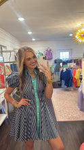 Load image into Gallery viewer, Navy Stripe Green Collar Dress
