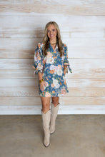 Load image into Gallery viewer, Teal V Fall Mixed Floral Dress
