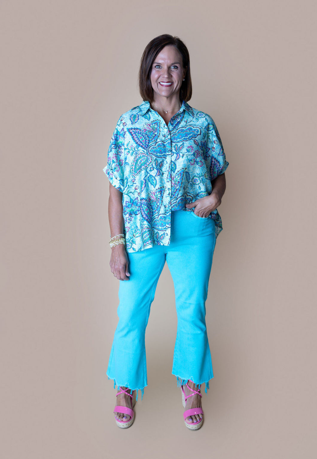 Teal Design Summer Top
