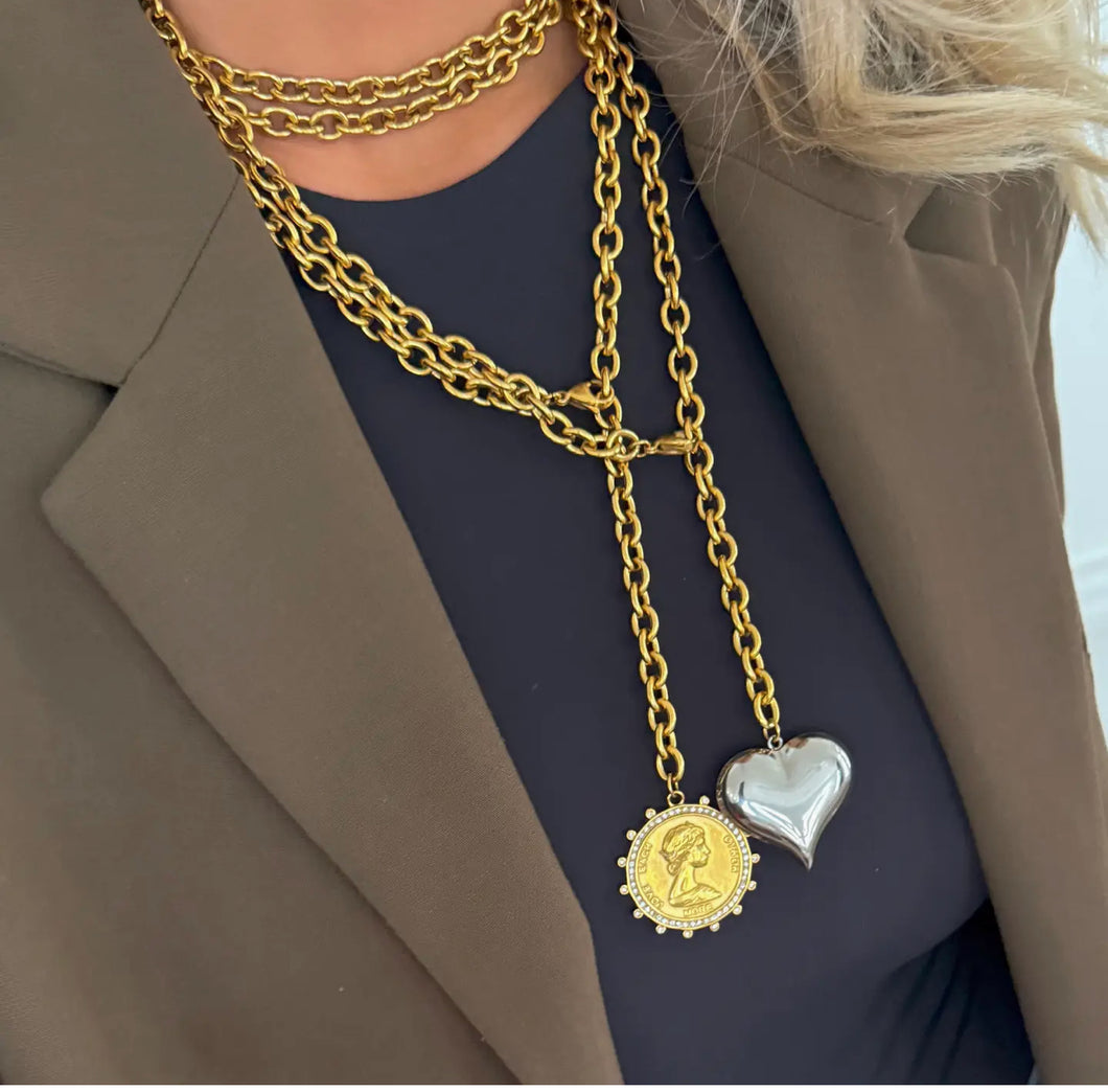 Two Toned XL Wrap Around Heart Necklace